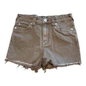 True Religion Denim Shorts Maise High Rise Raw Hem Medium Wash Size 27 Brown NWT